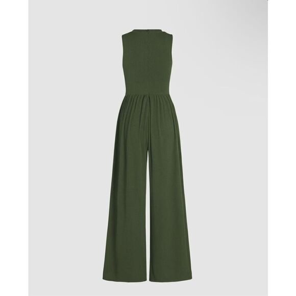 Cider Solid Green Sleeveless Wide Leg Jumpsuit - Picture 10 of 11